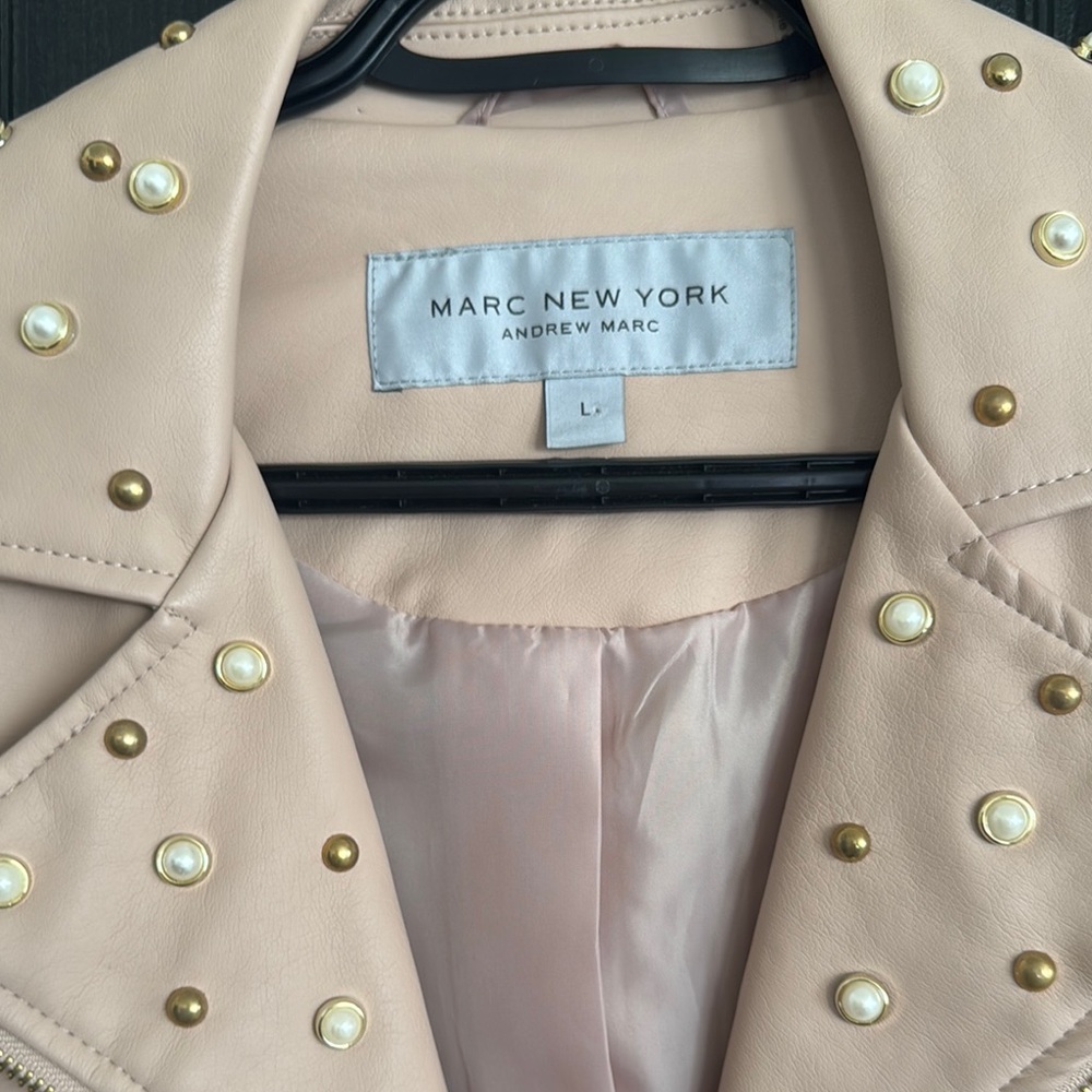 Marc New York Cream Leather Jacket with Studded Accents